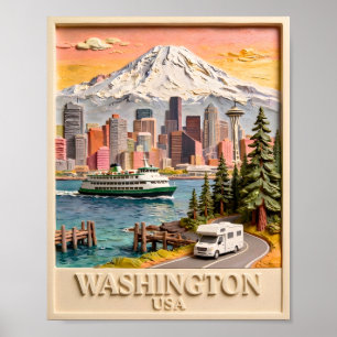 Poster Vue panoramique texturée de la ville de Seattle, W