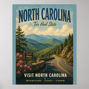 Poster Vue panoramique vintage de la Blue Ridge Parkway e