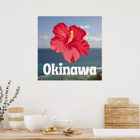Poster Vue Pittoresque d'Okinawa et Hibiscus (Cuisine)