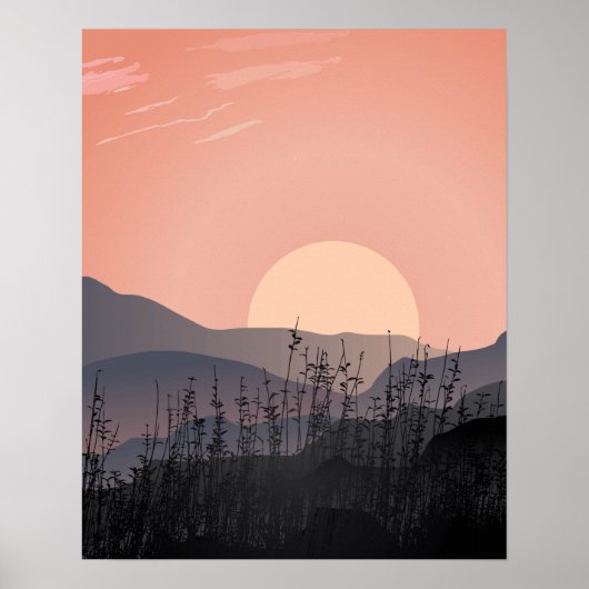 Poster Vue pittoresque du coucher du soleil dans un paysa (Devant)