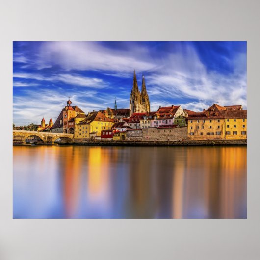 Poster Vue pittoresque du fleuve Regensburg (Devant)
