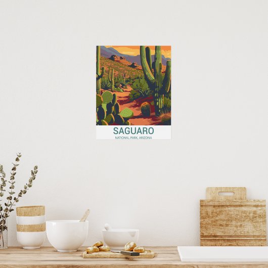 Poster Vue Pittoresque du rétro Saguaro (Cuisine)