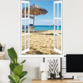 Poster Vue Plage De Sable Et Fenêtre Mer (Bureau à domicile)