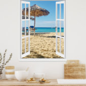 Poster Vue Plage De Sable Et Fenêtre Mer (Cuisine)