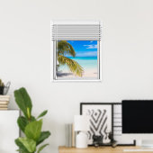 Poster Vue Plage Fenêtre Artificielle Avec Aveugles (Bureau à domicile)