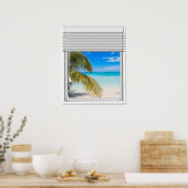 Poster Vue Plage Fenêtre Artificielle Avec Aveugles (Cuisine)