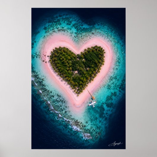 Poster Vue satellite de l'île de sable rose en forme de c (Devant)