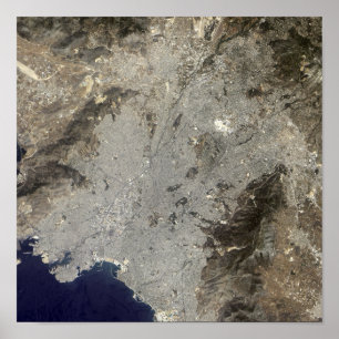 Poster vue satellite de Vrai-couleur d'Athènes central