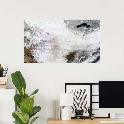 Poster Vue satellite d'une énorme tempête d'hiver au-dess (Bureau à domicile)