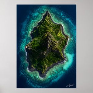Poster Vue satellite d'une île volcanique aux sables noir