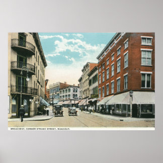 Poster Vue sur Broadway et Corner Strand Street