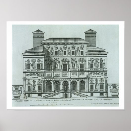 Poster Vue sur la façade de Villa Borghese, Rome (engrave (Devant)