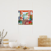 Poster Vue sur la mer Appartement intérieur aquarelle Art (Cuisine)