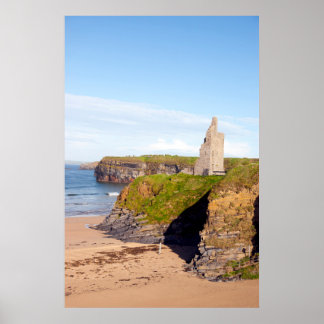 Poster vue sur la plage du château et les falaises de Bal