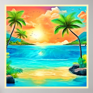 Poster Vue sur la plage Tropical Sunset Paradise
