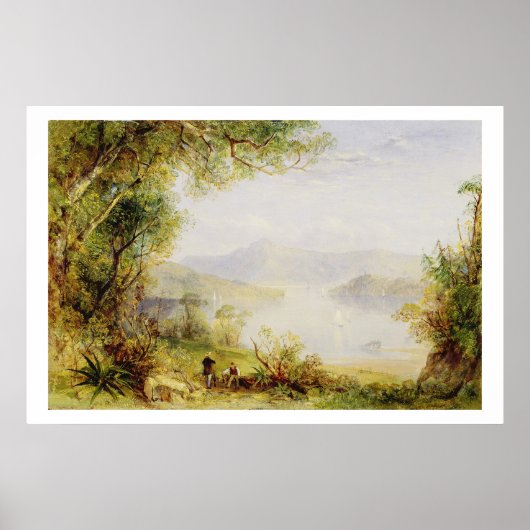 Poster Vue sur la rivière Hudson, vers 1840-45 (huile sur (Devant)