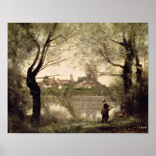 Poster Vue sur la ville et la cathédrale de Mantes