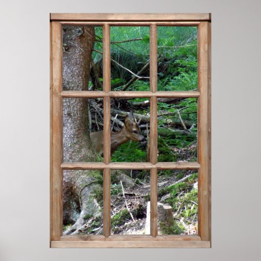 Poster Vue sur le bois à partir d'une fenêtre (Devant)