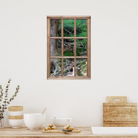 Poster Vue sur le bois à partir d'une fenêtre (Cuisine)