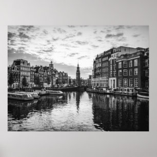 Poster Vue sur le canal d'Amsterdam avec architecture his
