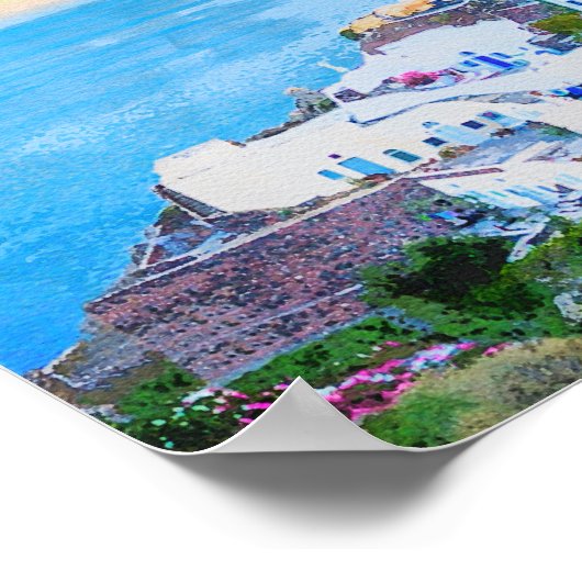 Poster Vue Sur Le Coucher De Soleil De Santorin Depuis Oi (Coin)