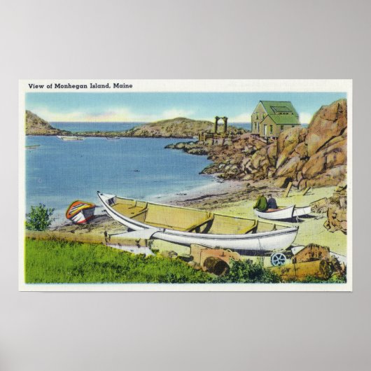 Poster Vue sur l'île de Monhegan, la plage (Devant)