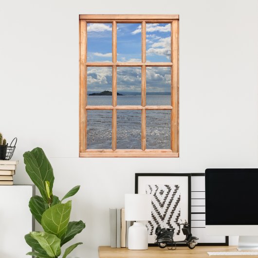 Poster Vue sur l'île et l'océan depuis une fenêtre (Bureau à domicile)