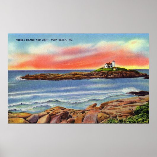Poster Vue sur Nubble Island et le phare (Devant)