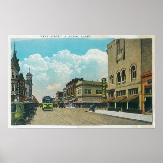 Poster Vue sur Park Street, Street CarAlameda, CA (Devant)