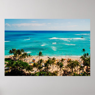 Poster Vue surélevée de la scène de Waikiki Beach, Honolu