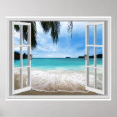 Poster Vue Tranquille 3D Sur La Mer Et La Plage (Devant)