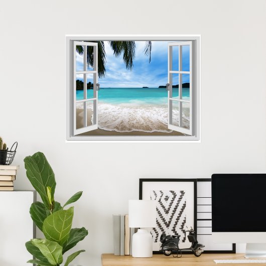 Poster Vue Tranquille 3D Sur La Mer Et La Plage (Bureau à domicile)