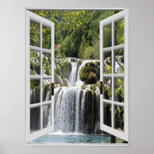 Poster Vue Trompe - l ' fausse fenêtre de cascade d'oeil