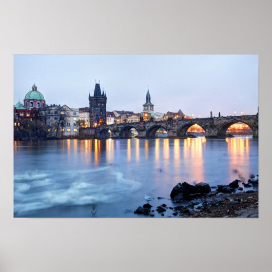 Poster Vue twilight du fleuve Prague (Devant)