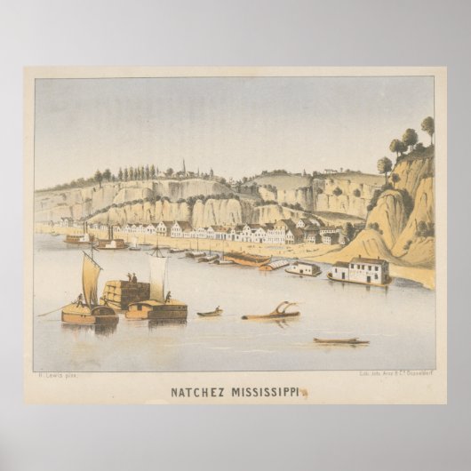 Poster Vue vintage de Natchez MS (1854) (Devant)