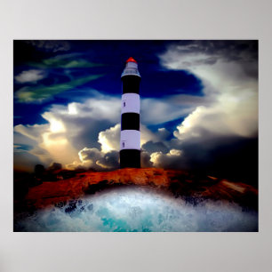 Poster/vuurtoren met golven poster