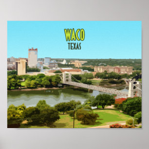 Poster Waco Texas Brazos River Centre-ville Vintage