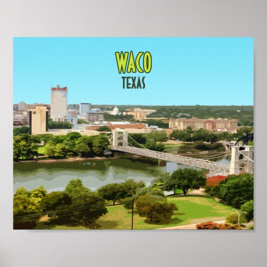 Poster Waco Texas Brazos River Centre-ville Vintage (Devant)