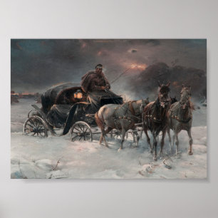 Poster Wagon à cheval de nuit