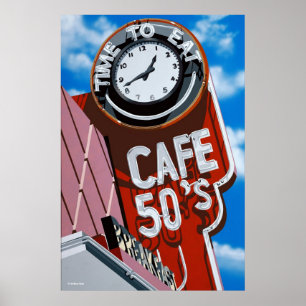 Poster Wagon-restaurant des années 50 de café sur