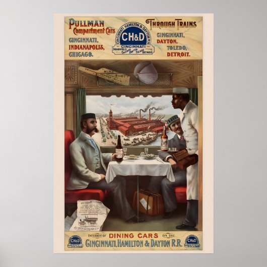 Poster Wagon-restaurant du train Pullman des années 1890 (Devant)
