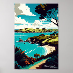 Poster Waiheke Island New Zealand Travel Art Vintage