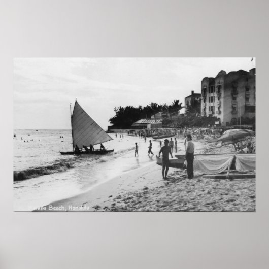 Poster Waikiki Beach et Bateaux Honolulu (Devant)