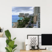 Poster WAIKIKI BEACH et KALAKAUA AVENUE - HAWAII (Bureau à domicile)