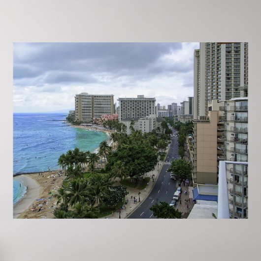 Poster WAIKIKI BEACH et KALAKAUA AVENUE - HAWAII (Devant)