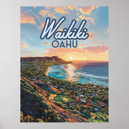 Poster Waikiki Beach Honolulu Oahu Hawaii Retro (Devant)