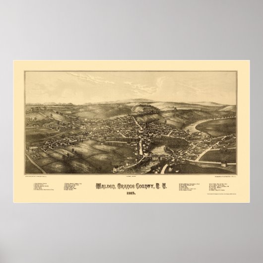 Poster Walden, NY Carte panoramique - 1887 (Devant)