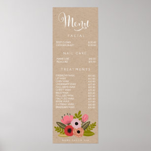 Poster Wall Imprimer Salon Spa Beauticier Menu Tarifs