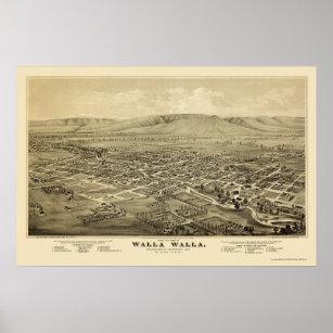 Poster Walla Walla, WA Carte panoramique - 1876
