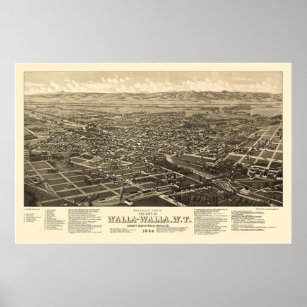Poster Walla Walla, WA Carte panoramique - 1884